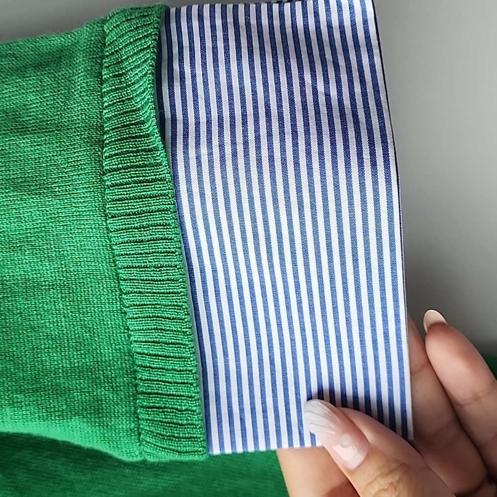 Diane von Furstenberg 100% Wool Sweater with Cotton Shirt Details Knit Top - Picture 2 of 6